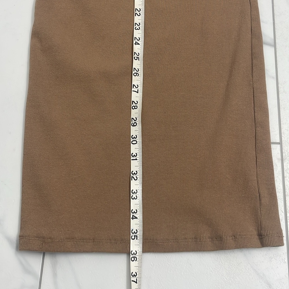 Zara Midi Bodycon Dress Ribbed Square Neck Short Sleeves Tan Size S - Picture 9 of 11